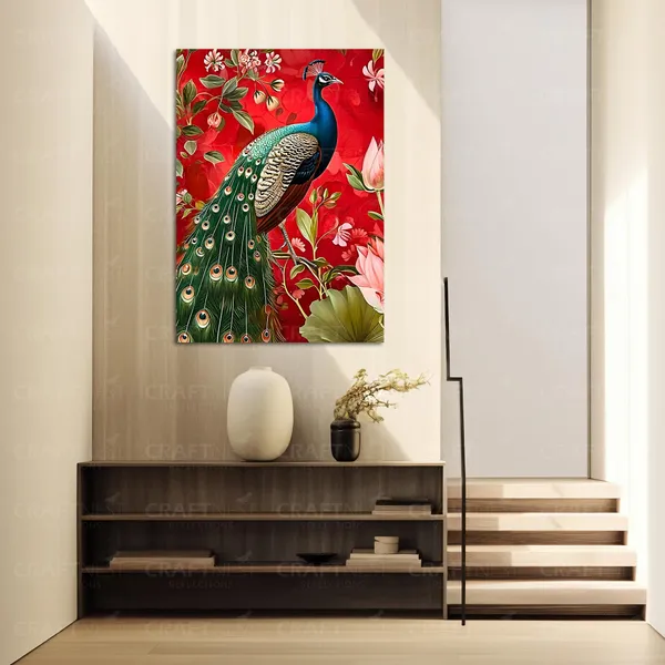 Craftnest_Reflections_Majestic_Peacock_Wall_Art_60X50_Cm_Vibrant_Floral_Printed_Canvas_For_Living_Room,_Bedroom,_Office_-_Engineered_Wood_Base_With_Golden_Frame