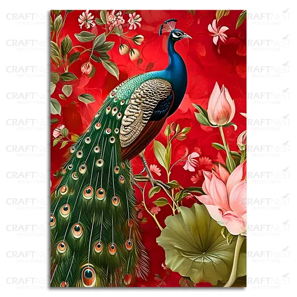 Craftnest_Reflections_Majestic_Peacock_Wall_Art_42X30_Cm_Vibrant_Floral_Printed_Canvas_For_Living_Room,_Bedroom,_Office_-_Engineered_Wood_Base_With_Golden_Frame
