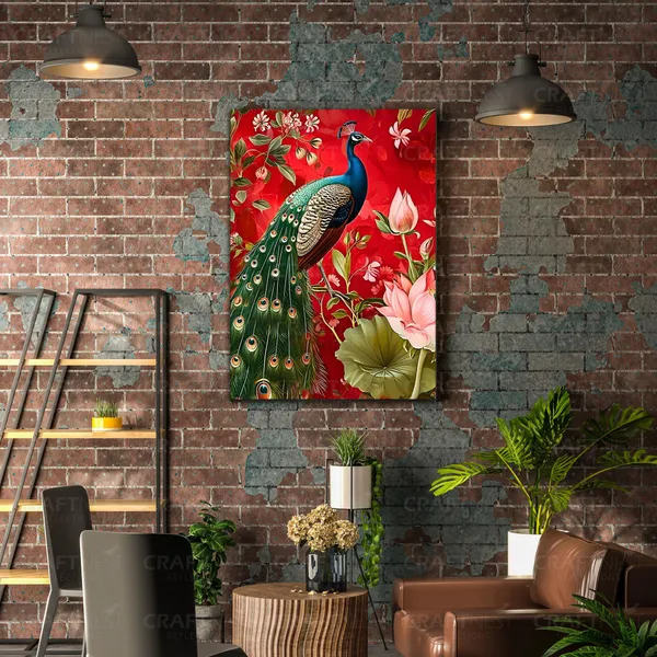 Craftnest_Reflections_Majestic_Peacock_Wall_Art_42X30_Cm_Vibrant_Floral_Printed_Canvas_For_Living_Room,_Bedroom,_Office_-_Engineered_Wood_Base_With_Golden_Frame