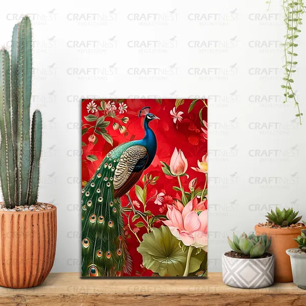 Craftnest_Reflections_Majestic_Peacock_Wall_Art_30X20_Cm_Vibrant_Floral_Printed_Canvas_For_Living_Room,_Bedroom,_Office_-_Engineered_Wood_Base_With_Golden_Frame