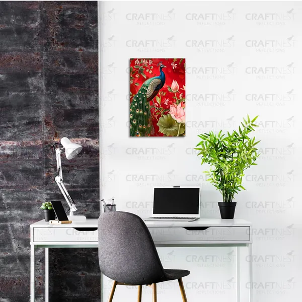 Craftnest_Reflections_Majestic_Peacock_Wall_Art_30X20_Cm_Vibrant_Floral_Printed_Canvas_For_Living_Room,_Bedroom,_Office_-_Engineered_Wood_Base_With_Golden_Frame
