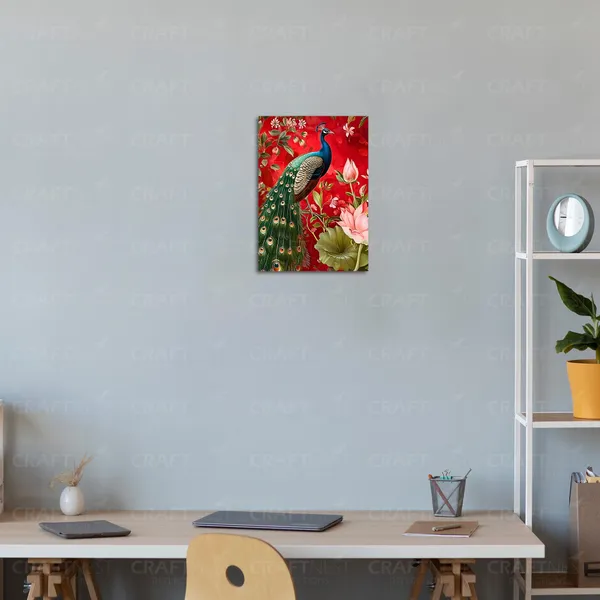 Craftnest_Reflections_Majestic_Peacock_Wall_Art_30X20_Cm_Vibrant_Floral_Printed_Canvas_For_Living_Room,_Bedroom,_Office_-_Engineered_Wood_Base_With_Golden_Frame