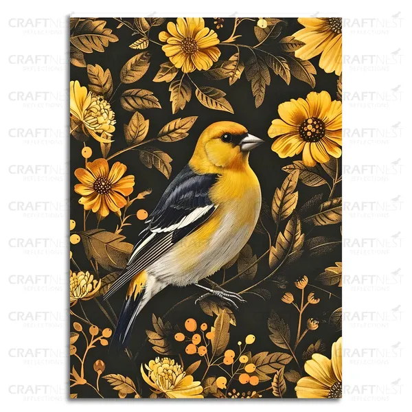 Craftnest_Reflections_Elegant_Yellow_Finch_60X50_Cm_Printed_Wall_Art_Nature-Inspired_Decor_For_Living_Room,_Bedroom_&_Office_-_Engineered_Wood_Base_With_Golden_Frame
