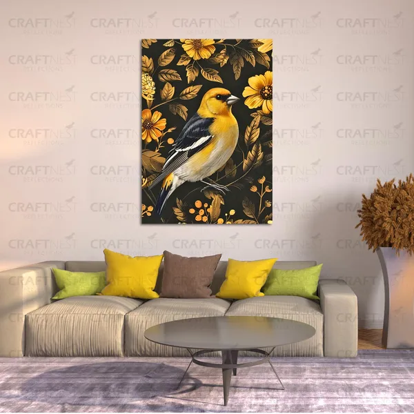 Craftnest_Reflections_Elegant_Yellow_Finch_60X50_Cm_Printed_Wall_Art_Nature-Inspired_Decor_For_Living_Room,_Bedroom_&_Office_-_Engineered_Wood_Base_With_Golden_Frame