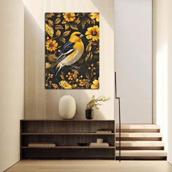 Craftnest_Reflections_Elegant_Yellow_Finch_60X50_Cm_Printed_Wall_Art_Nature-Inspired_Decor_For_Living_Room,_Bedroom_&_Office_-_Engineered_Wood_Base_With_Golden_Frame