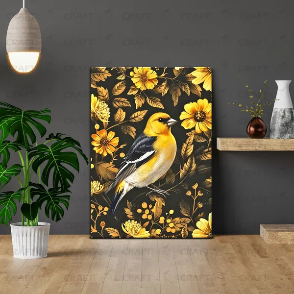 Craftnest_Reflections_Elegant_Yellow_Finch_42X30_Cm_Printed_Wall_Art_Nature-Inspired_Decor_For_Living_Room,_Bedroom_&_Office_-_Engineered_Wood_Base_With_Golden_Frame