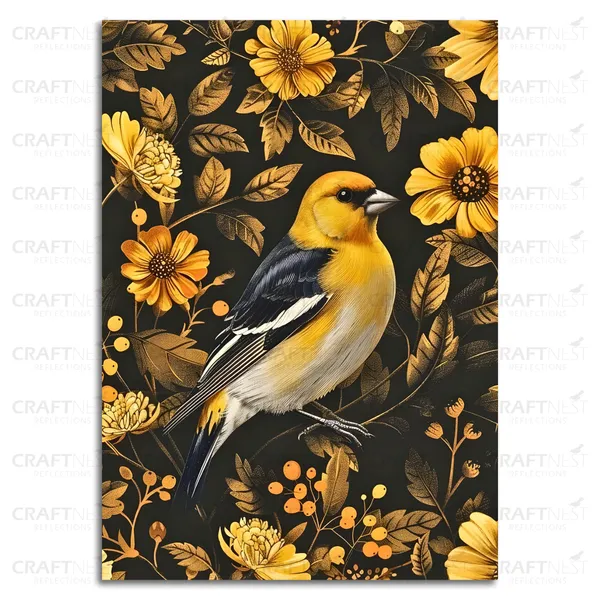 Craftnest_Reflections_Elegant_Yellow_Finch_42X30_Cm_Printed_Wall_Art_Nature-Inspired_Decor_For_Living_Room,_Bedroom_&_Office_-_Engineered_Wood_Base_With_Golden_Frame