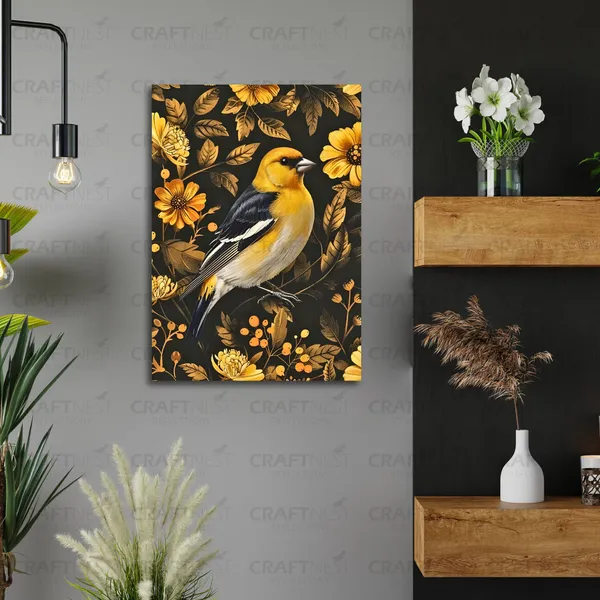 Craftnest_Reflections_Elegant_Yellow_Finch_42X30_Cm_Printed_Wall_Art_Nature-Inspired_Decor_For_Living_Room,_Bedroom_&_Office_-_Engineered_Wood_Base_With_Golden_Frame