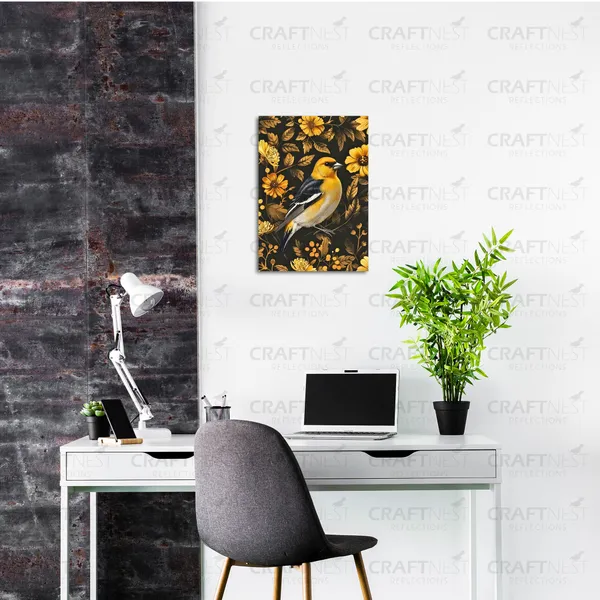 Craftnest_Reflections_Elegant_Yellow_Finch_30X20_Cm_Printed_Wall_Art_Nature-Inspired_Decor_For_Living_Room,_Bedroom_&_Office_-_Engineered_Wood_Base_With_Golden_Frame