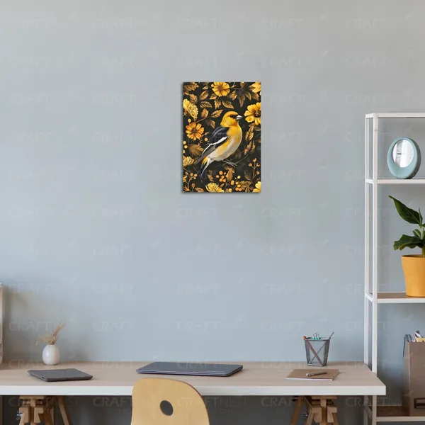 Craftnest_Reflections_Elegant_Yellow_Finch_30X20_Cm_Printed_Wall_Art_Nature-Inspired_Decor_For_Living_Room,_Bedroom_&_Office_-_Engineered_Wood_Base_With_Golden_Frame