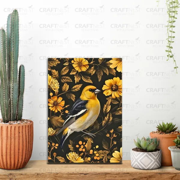 Craftnest_Reflections_Elegant_Yellow_Finch_30X20_Cm_Printed_Wall_Art_Nature-Inspired_Decor_For_Living_Room,_Bedroom_&_Office_-_Engineered_Wood_Base_With_Golden_Frame