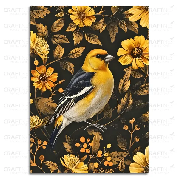 Craftnest_Reflections_Elegant_Yellow_Finch_30X20_Cm_Printed_Wall_Art_Nature-Inspired_Decor_For_Living_Room,_Bedroom_&_Office_-_Engineered_Wood_Base_With_Golden_Frame