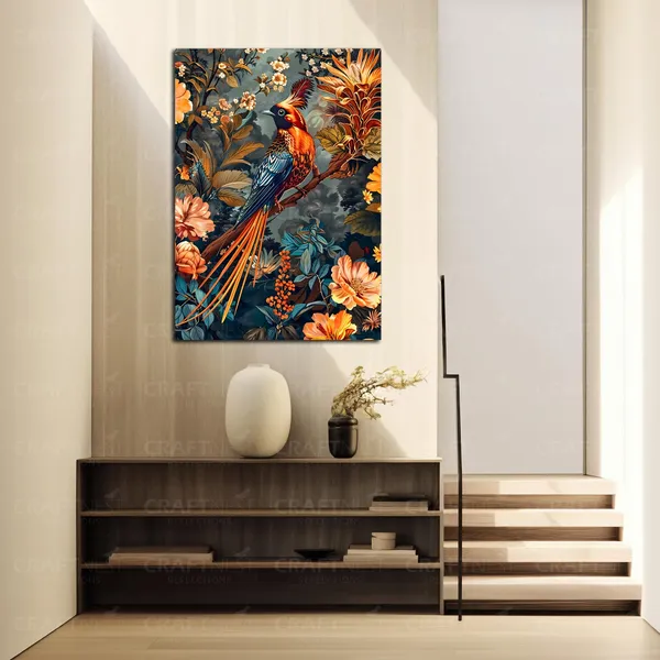 Craftnest_Reflections_Exquisite_Bird_Of_Paradise_60X50_Cm_Printed_Wall_Art_Elegant_Nature_Decor_For_Living_Room,_Bedroom_&_Office_-_Engineered_Wood_Base_With_Golden_Frame
