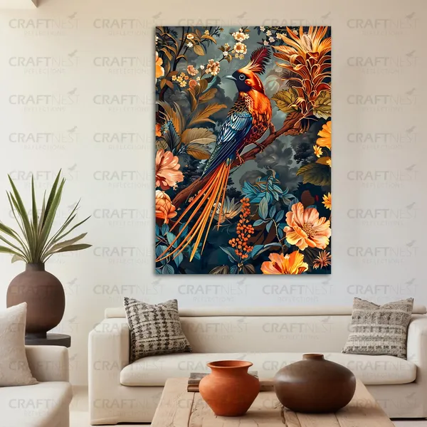 Craftnest_Reflections_Exquisite_Bird_Of_Paradise_60X50_Cm_Printed_Wall_Art_Elegant_Nature_Decor_For_Living_Room,_Bedroom_&_Office_-_Engineered_Wood_Base_With_Golden_Frame
