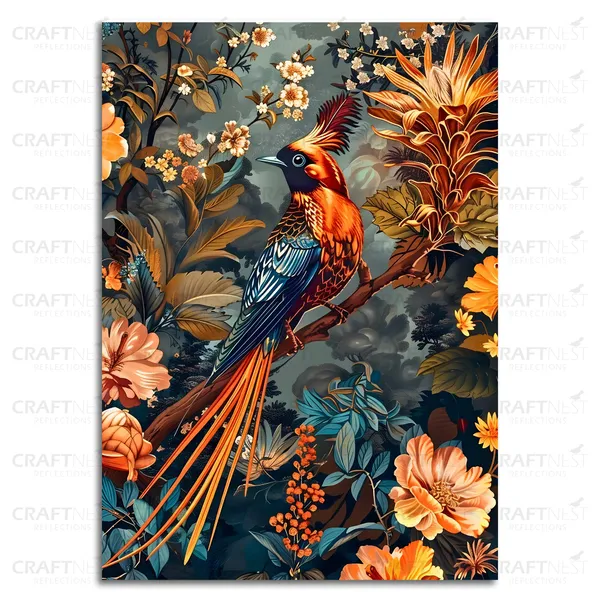 Craftnest_Reflections_Exquisite_Bird_Of_Paradise_60X50_Cm_Printed_Wall_Art_Elegant_Nature_Decor_For_Living_Room,_Bedroom_&_Office_-_Engineered_Wood_Base_With_Golden_Frame