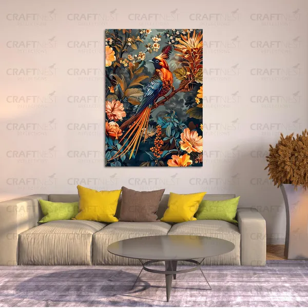 Craftnest_Reflections_Exquisite_Bird_Of_Paradise_60X50_Cm_Printed_Wall_Art_Elegant_Nature_Decor_For_Living_Room,_Bedroom_&_Office_-_Engineered_Wood_Base_With_Golden_Frame