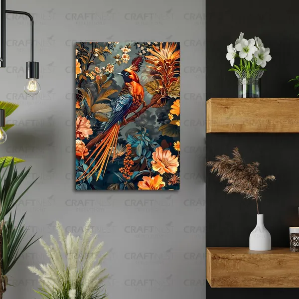 Craftnest_Reflections_Exquisite_Bird_Of_Paradise_42X30_Cm_Printed_Wall_Art_Elegant_Nature_Decor_For_Living_Room,_Bedroom_&_Office_-_Engineered_Wood_Base_With_Golden_Frame