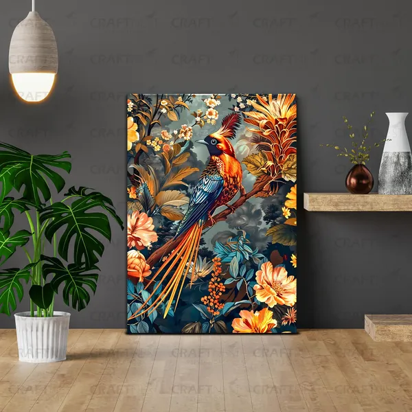 Craftnest_Reflections_Exquisite_Bird_Of_Paradise_42X30_Cm_Printed_Wall_Art_Elegant_Nature_Decor_For_Living_Room,_Bedroom_&_Office_-_Engineered_Wood_Base_With_Golden_Frame