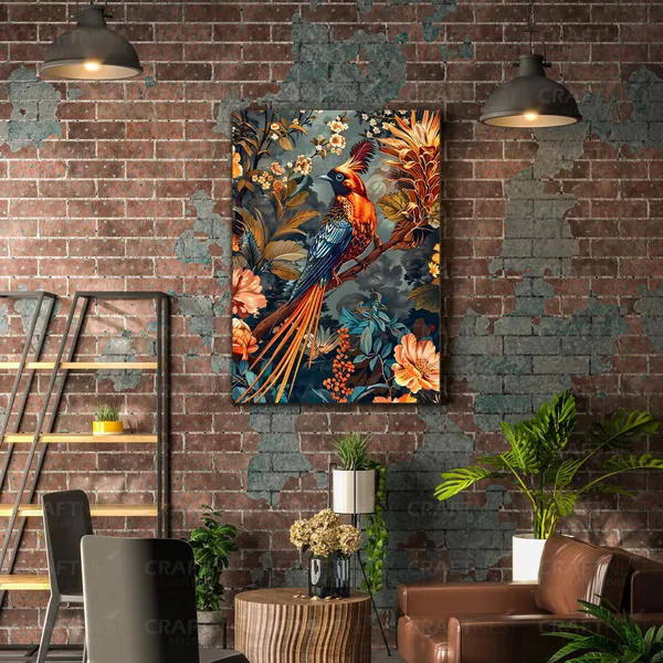 Craftnest_Reflections_Exquisite_Bird_Of_Paradise_42X30_Cm_Printed_Wall_Art_Elegant_Nature_Decor_For_Living_Room,_Bedroom_&_Office_-_Engineered_Wood_Base_With_Golden_Frame