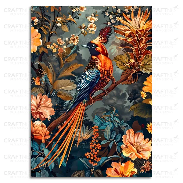 Craftnest_Reflections_Exquisite_Bird_Of_Paradise_42X30_Cm_Printed_Wall_Art_Elegant_Nature_Decor_For_Living_Room,_Bedroom_&_Office_-_Engineered_Wood_Base_With_Golden_Frame
