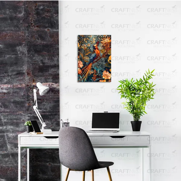 Craftnest_Reflections_Exquisite_Bird_Of_Paradise_30X20_Cm_Printed_Wall_Art_Elegant_Nature_Decor_For_Living_Room,_Bedroom_&_Office_-_Engineered_Wood_Base_With_Golden_Frame