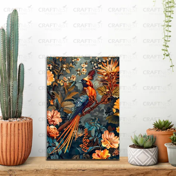 Craftnest_Reflections_Exquisite_Bird_Of_Paradise_30X20_Cm_Printed_Wall_Art_Elegant_Nature_Decor_For_Living_Room,_Bedroom_&_Office_-_Engineered_Wood_Base_With_Golden_Frame