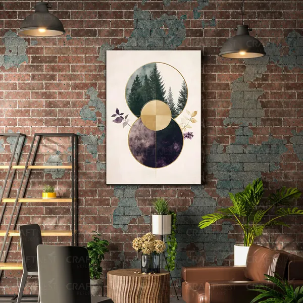 Craftnest_Reflections_Geometric_Forest_Harmony_Canvas_Printed_Abstract_Nature_Wall_Art_With_Gold_Accents_|_Modern_Minimalist_Canvas_For_Living_Room,_Bedroom_&_Office_Daccor