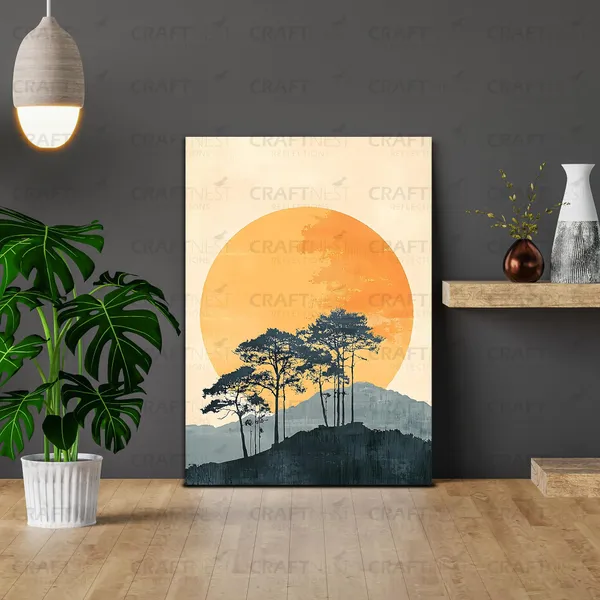 Craftnest_Reflections_Golden_Horizon_42X30_Cm_Minimalist_Nature_Wall_Art_|_Modern_Landscape_Canvas_Printed_With_Sun_&_Silhouette_Trees_For_Living_Room,_Bedroom_&_Office_Decor