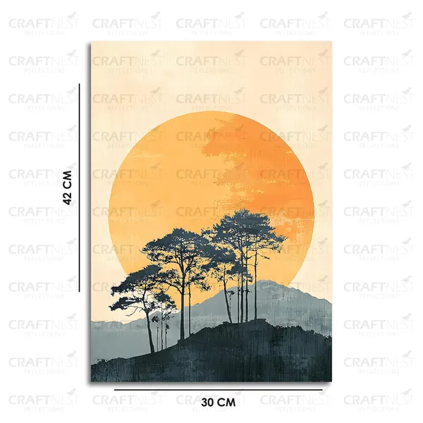 Craftnest_Reflections_Golden_Horizon_42X30_Cm_Minimalist_Nature_Wall_Art_|_Modern_Landscape_Canvas_Printed_With_Sun_&_Silhouette_Trees_For_Living_Room,_Bedroom_&_Office_Decor