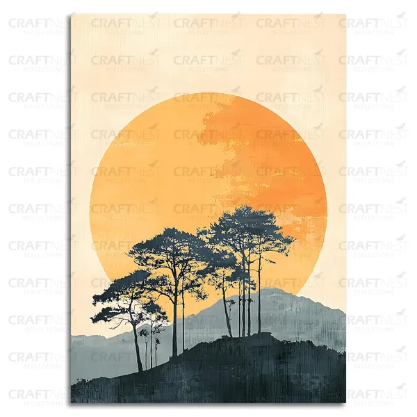 Craftnest_Reflections_Golden_Horizon_42X30_Cm_Minimalist_Nature_Wall_Art_|_Modern_Landscape_Canvas_Printed_With_Sun_&_Silhouette_Trees_For_Living_Room,_Bedroom_&_Office_Decor