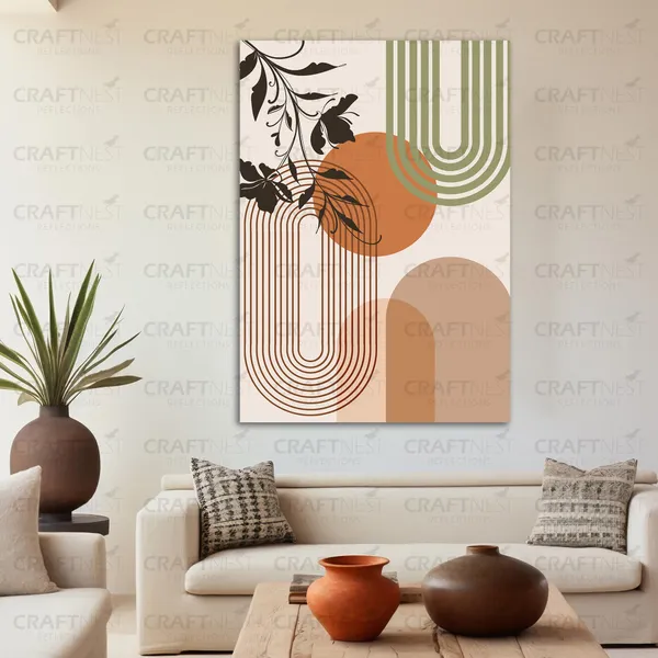 Craftnest_Reflections_Retro_Geometric_60X50_Cm_Wall_Art_Bold_Shapes_&_Botanical_Elegance,_Canvas_Printed_With_Engineered_Wood,_Easy_To_Hand_For_Offices,_Bedroom,_Living_Room