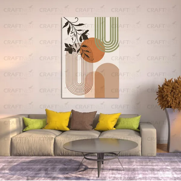 Craftnest_Reflections_Retro_Geometric_60X50_Cm_Wall_Art_Bold_Shapes_&_Botanical_Elegance,_Canvas_Printed_With_Engineered_Wood,_Easy_To_Hand_For_Offices,_Bedroom,_Living_Room