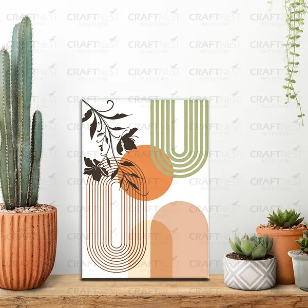 Craftnest_Reflections_Retro_Geometric_30X20_Cm_Wall_Art_Bold_Shapes_&_Botanical_Elegance,_Canvas_Printed_With_Engineered_Wood,_Easy_To_Hand_For_Offices,_Bedroom,_Living_Room