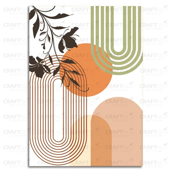 Craftnest_Reflections_Retro_Geometric_30X20_Cm_Wall_Art_Bold_Shapes_&_Botanical_Elegance,_Canvas_Printed_With_Engineered_Wood,_Easy_To_Hand_For_Offices,_Bedroom,_Living_Room