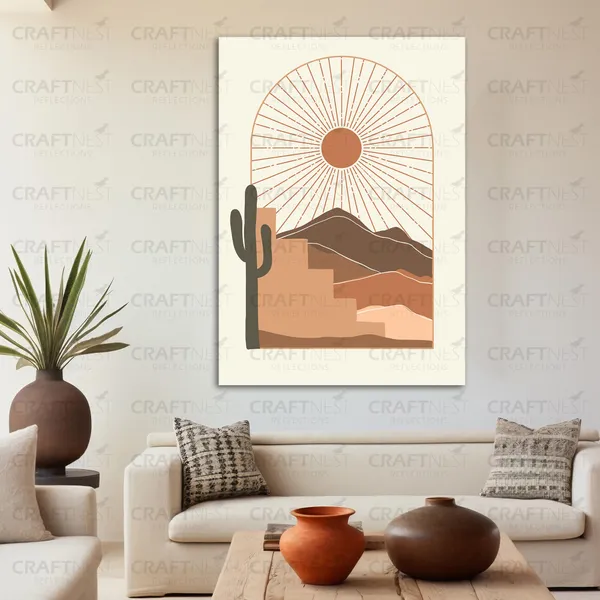 Craftnest_Reflections_Minimalist_Boho_60X50_Cm_Wall_Art_Geometric_Shapes_With_Botanical_Accents,_Canvas_Printed_Engineered_Wood,_Easy_To_Hand_For_Offices,_Bedroom,_Living_Room