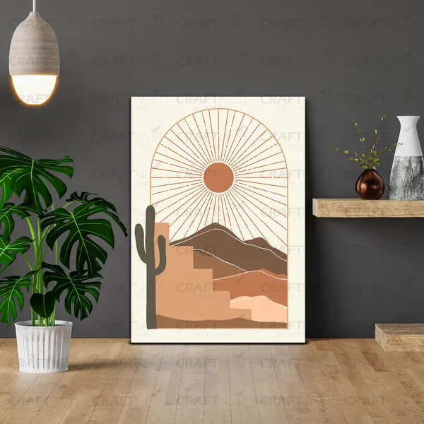 Craftnest_Reflections_Minimalist_Boho_42X30_Cm_Wall_Art_Geometric_Shapes_With_Botanical_Accents,_Canvas_Printed_Engineered_Wood,_Easy_To_Hand_For_Offices,_Bedroom,_Living_Room