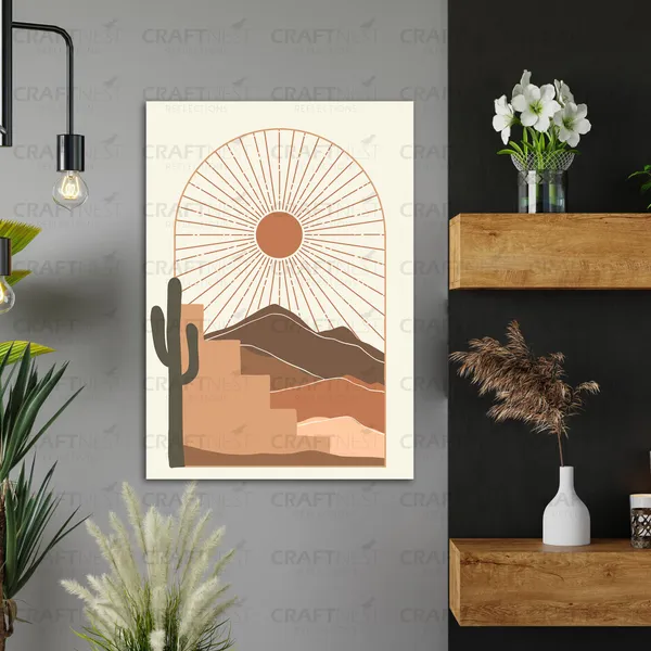 Craftnest_Reflections_Minimalist_Boho_42X30_Cm_Wall_Art_Geometric_Shapes_With_Botanical_Accents,_Canvas_Printed_Engineered_Wood,_Easy_To_Hand_For_Offices,_Bedroom,_Living_Room