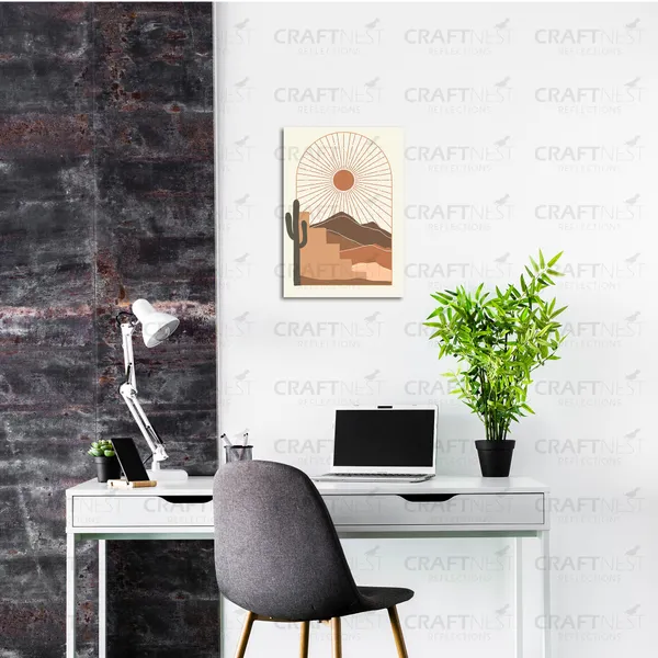 Craftnest_Reflections_Minimalist_Boho_30X20_Cm_Wall_Art_Geometric_Shapes_With_Botanical_Accents,_Canvas_Printed_Engineered_Wood,_Easy_To_Hand_For_Offices,_Bedroom,_Living_Room