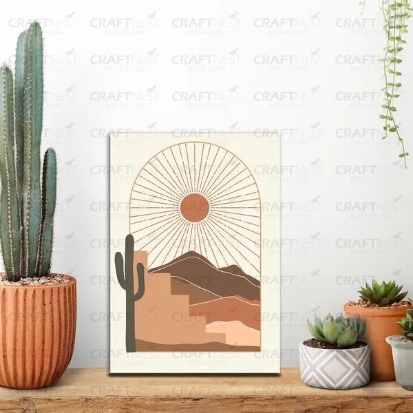 Craftnest_Reflections_Minimalist_Boho_30X20_Cm_Wall_Art_Geometric_Shapes_With_Botanical_Accents,_Canvas_Printed_Engineered_Wood,_Easy_To_Hand_For_Offices,_Bedroom,_Living_Room