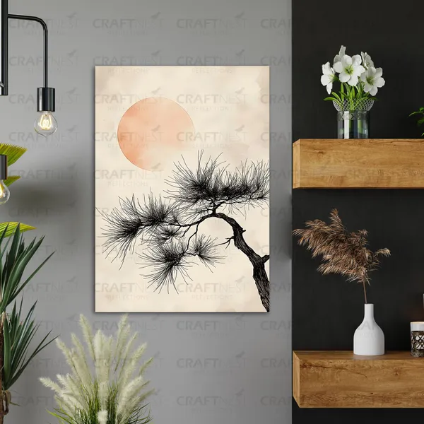 Craftnest_Reflections_Golden_Botanical_Wall_Art_42X30_Cm_Canvas_Printed_Minimalist_Floral_Design_With_Butterfly_Accent_Engineered_Wood,_Easy_To_Hand_For_Offices,_Bedroom,_Living_Room