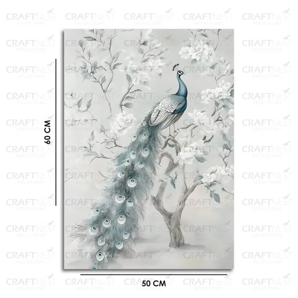 Craftnest_Reflections_Minimalist_Botanical_Peacock_Wall_Art_60X50_Cm_Canvas_Printed_Neutral_Tones_For_Modern_Interiors_Engineered_Wood,_Easy_To_Hand_For_Offices,_Bedroom,_Living_Room
