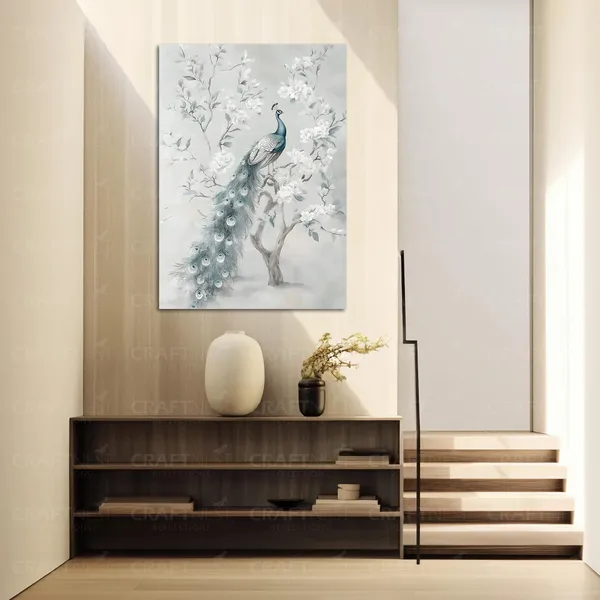Craftnest_Reflections_Minimalist_Botanical_Peacock_Wall_Art_60X50_Cm_Canvas_Printed_Neutral_Tones_For_Modern_Interiors_Engineered_Wood,_Easy_To_Hand_For_Offices,_Bedroom,_Living_Room