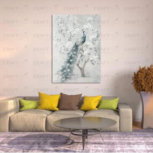 Craftnest_Reflections_Minimalist_Botanical_Peacock_Wall_Art_60X50_Cm_Canvas_Printed_Neutral_Tones_For_Modern_Interiors_Engineered_Wood,_Easy_To_Hand_For_Offices,_Bedroom,_Living_Room
