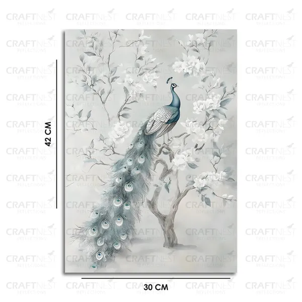 Craftnest_Reflections_Minimalist_Botanical_Peacock_Wall_Art_42X30_Cm_Canvas_Printed_Neutral_Tones_For_Modern_Interiors_Engineered_Wood,_Easy_To_Hand_For_Offices,_Bedroom,_Living_Room