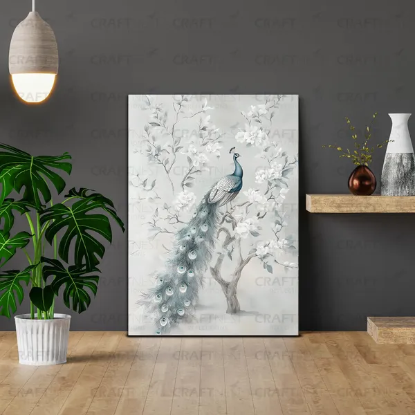 Craftnest_Reflections_Minimalist_Botanical_Peacock_Wall_Art_42X30_Cm_Canvas_Printed_Neutral_Tones_For_Modern_Interiors_Engineered_Wood,_Easy_To_Hand_For_Offices,_Bedroom,_Living_Room