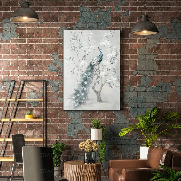 Craftnest_Reflections_Minimalist_Botanical_Peacock_Wall_Art_42X30_Cm_Canvas_Printed_Neutral_Tones_For_Modern_Interiors_Engineered_Wood,_Easy_To_Hand_For_Offices,_Bedroom,_Living_Room