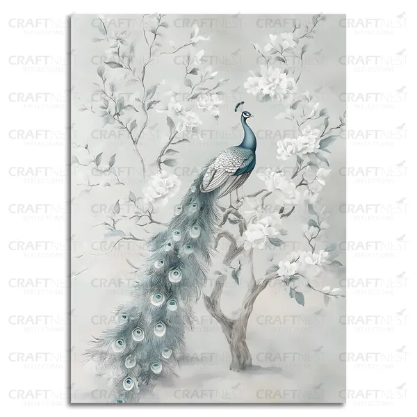 Craftnest_Reflections_Minimalist_Botanical_Peacock_Wall_Art_42X30_Cm_Canvas_Printed_Neutral_Tones_For_Modern_Interiors_Engineered_Wood,_Easy_To_Hand_For_Offices,_Bedroom,_Living_Room
