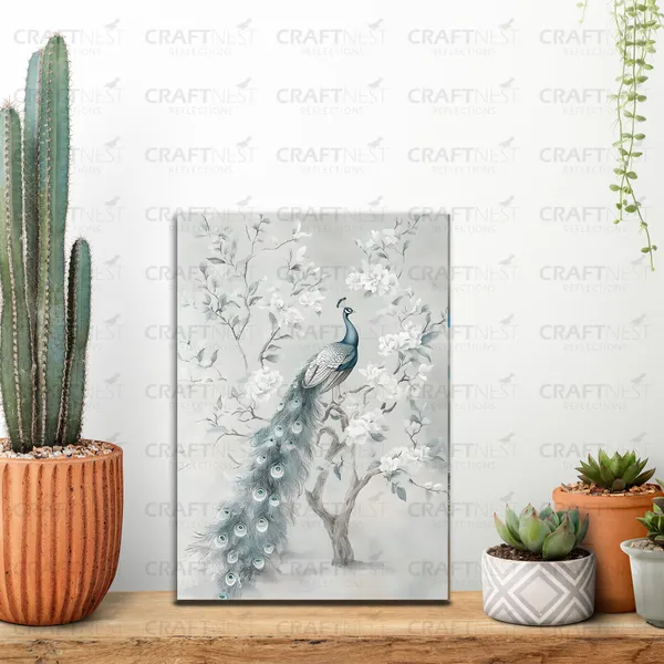 Craftnest_Reflections_Minimalist_Botanical_Peacock_Wall_Art_30X20_Cm_Canvas_Printed_Neutral_Tones_For_Modern_Interiors_Engineered_Wood,_Easy_To_Hand_For_Offices,_Bedroom,_Living_Room