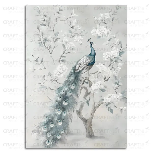 Craftnest_Reflections_Minimalist_Botanical_Peacock_Wall_Art_30X20_Cm_Canvas_Printed_Neutral_Tones_For_Modern_Interiors_Engineered_Wood,_Easy_To_Hand_For_Offices,_Bedroom,_Living_Room