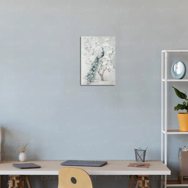 Craftnest_Reflections_Minimalist_Botanical_Peacock_Wall_Art_30X20_Cm_Canvas_Printed_Neutral_Tones_For_Modern_Interiors_Engineered_Wood,_Easy_To_Hand_For_Offices,_Bedroom,_Living_Room